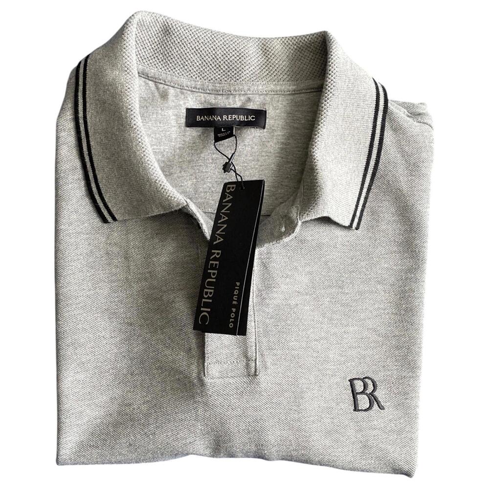 Banana Republic Polo Shirt Mens Large Gray BR Logo Short Sleeve NWT Casual